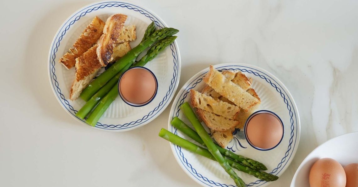 Soft boiled eggs with asparagus