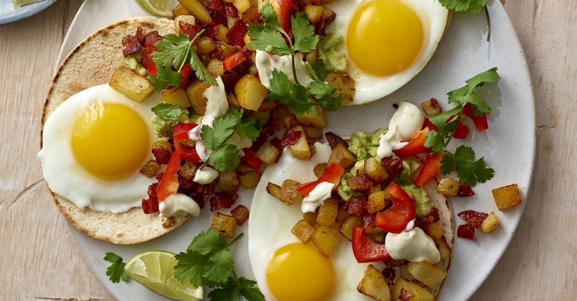 Chorizo and potato breakfast tostadas
